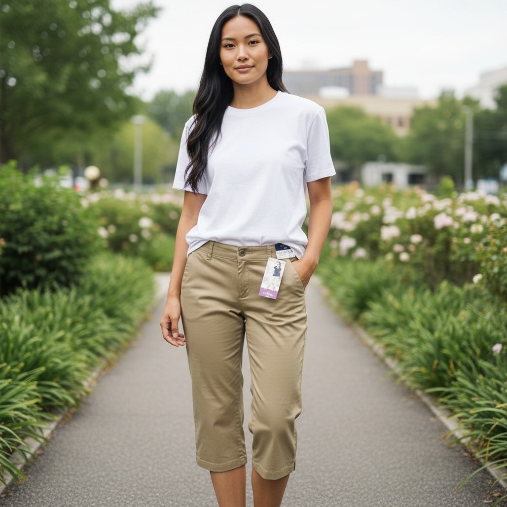 Riders by Lee (NEW) Women's 14M Dark Khaki Comfort No Gap Waist Capri Pants NWT